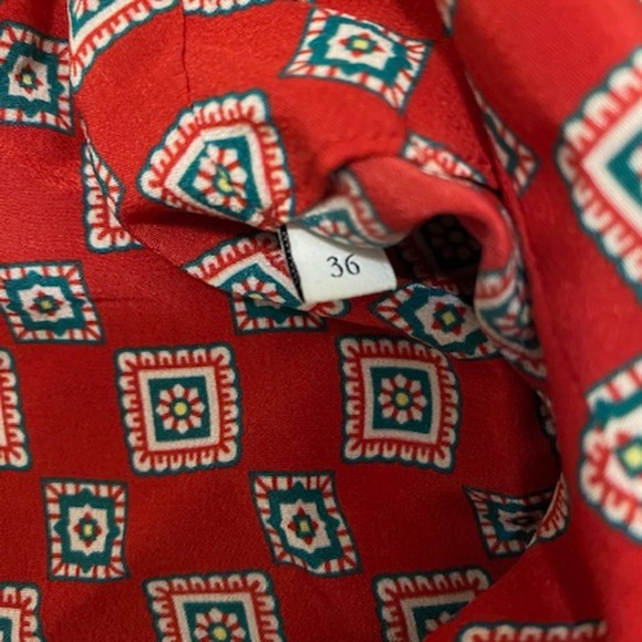 Sandro Red Geometric Print Silk Mini Dress Size 4 - Picture 4 of 15